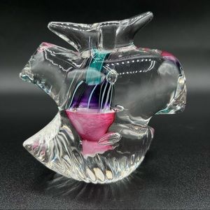 Vtg Signed S/R 92 Fruit Salad Dolphin Bird Abstract Studio Art Glass Paperweight